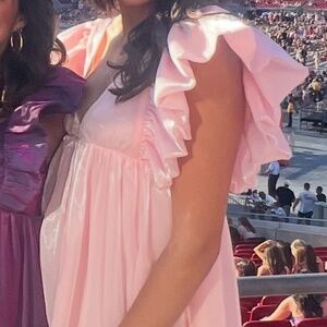 light pink mini dress shimmer baby doll dress